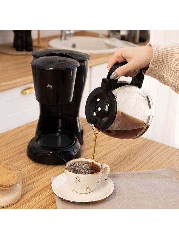 Кофеварка Luazon LKM-654, капельная, 900 Вт, 1.2 л, чёрная