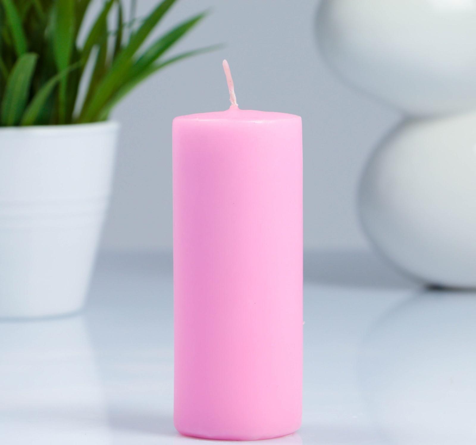 Свеча - цилиндр, 4×12 см, 15 ч, светло-розовая