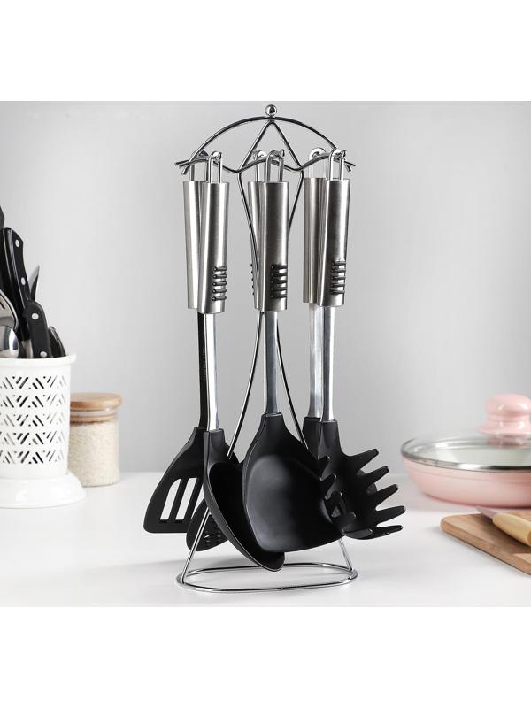 Набор кухонных принадлежностей Доляна «Фидель», 6 предметов, на подставке