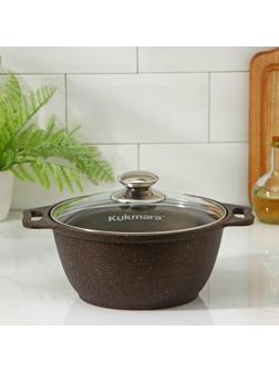 Кастрюля, 2 л, стеклянная крышка, антипригарное покрытие, цвет кофейный мрамор