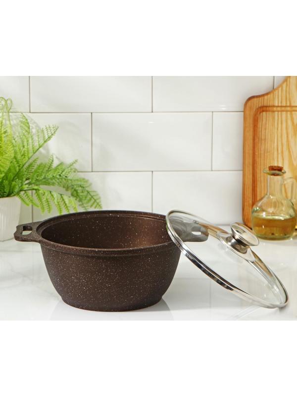 Кастрюля, 2 л, стеклянная крышка, антипригарное покрытие, цвет кофейный мрамор