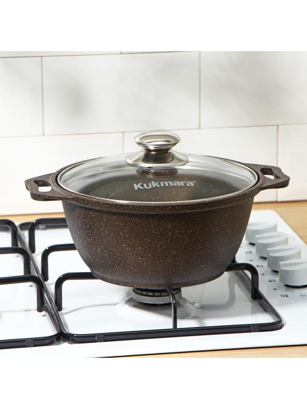 Кастрюля, 2 л, стеклянная крышка, антипригарное покрытие, цвет кофейный мрамор