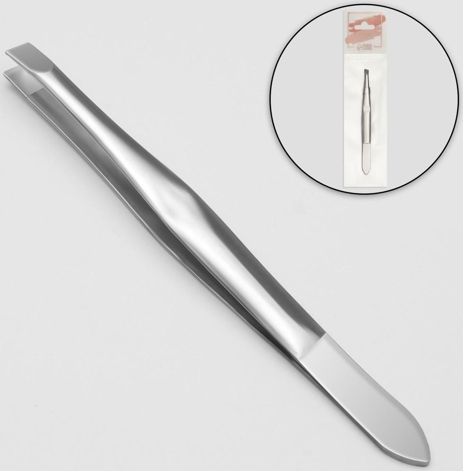 Пинцет скошенный, узкий, 9 см, цвет серебристый
