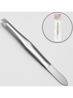 Пинцет скошенный, узкий, 9 см, цвет серебристый