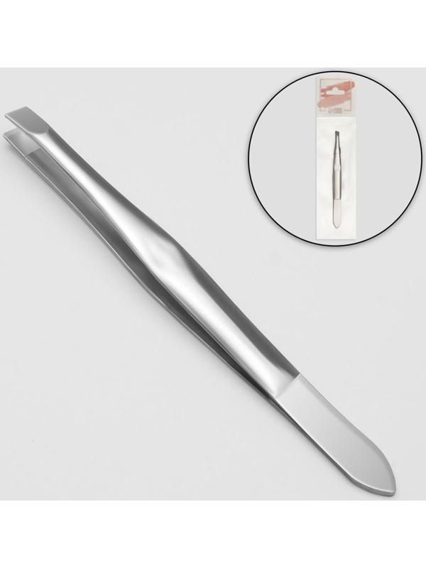 Пинцет скошенный, узкий, 9 см, цвет серебристый
