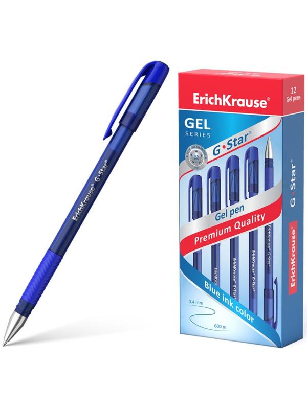 Ручка гелевая ErichKrause G-Star, чернила синие, узел 0.5 мм, грип-зона из резины, длина письма 600 метров