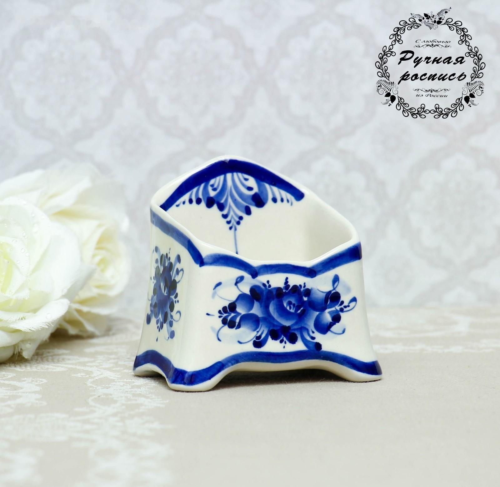 Подставка для губки, 6х9 см, гжель, фарфор