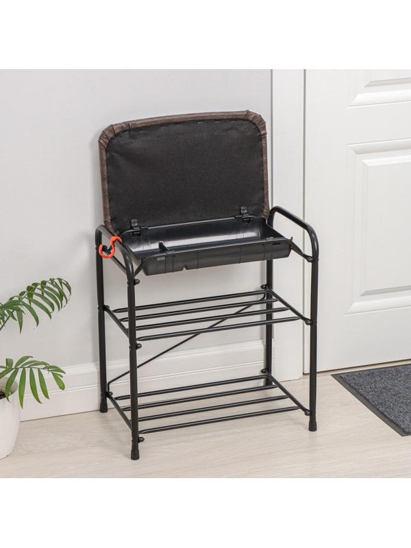 Подставка для обуви с сиденьем и ящиком ЗМИ, 3 яруса, 45×30×48 см, цвет чёрный