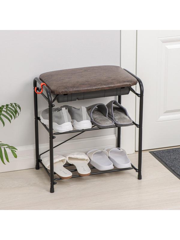 Подставка для обуви с сиденьем и ящиком ЗМИ, 3 яруса, 45×30×48 см, цвет чёрный