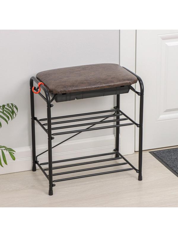 Подставка для обуви с сиденьем и ящиком ЗМИ, 3 яруса, 45×30×48 см, цвет чёрный