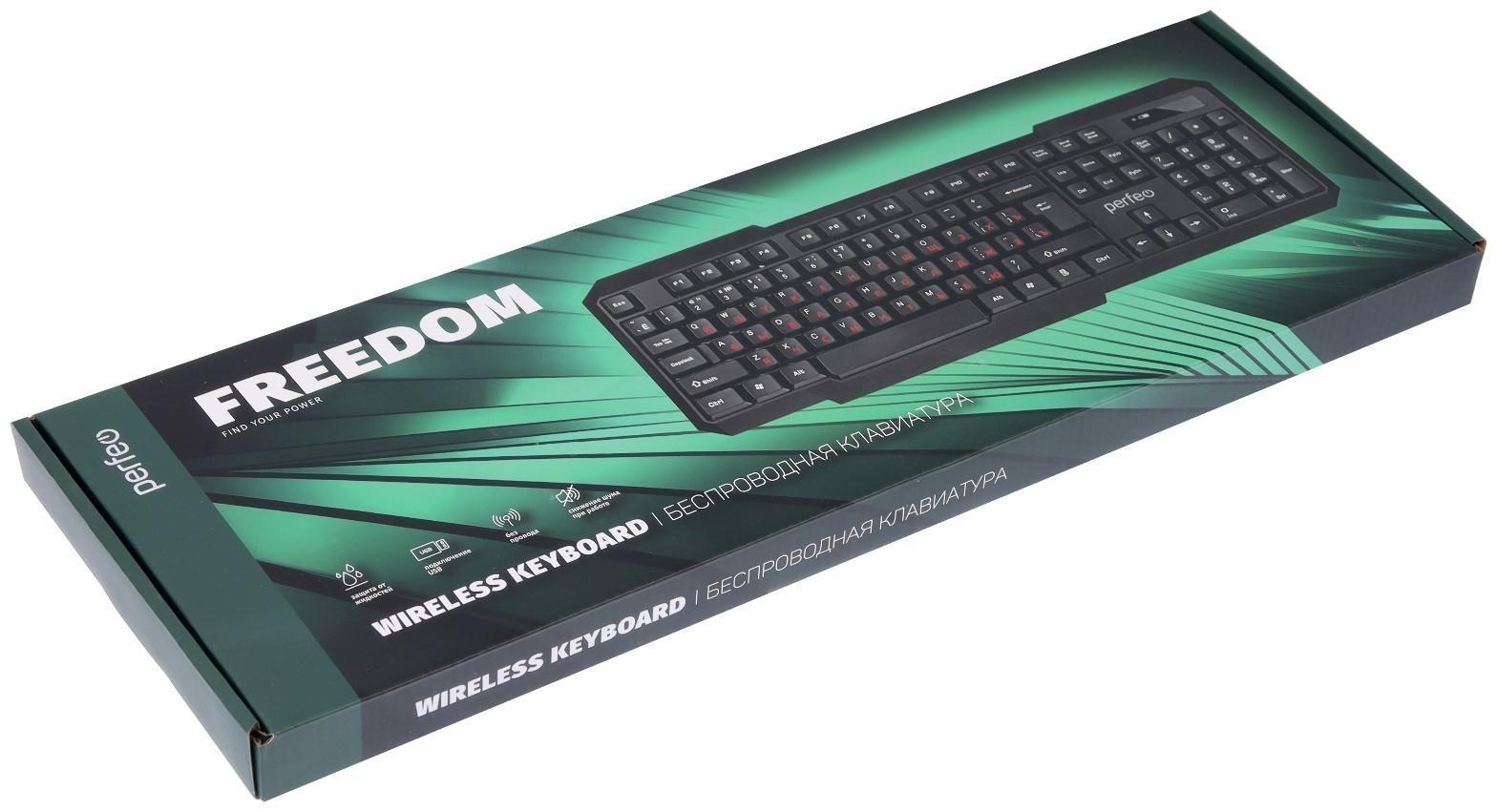 Клавиатура Perfeo FREEDOM PF-5191, беспроводная, мембранная, USB, 1xAA (нет в компл), чёрная