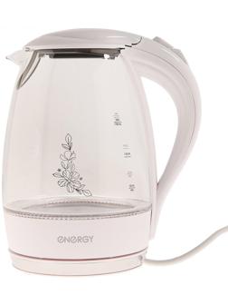 Чайник электрический ENERGY E-262, стекло, 1.7 л, 2200 Вт, белый