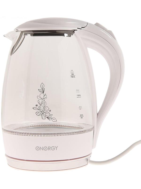 Чайник электрический ENERGY E-262, стекло, 1.7 л, 2200 Вт, белый