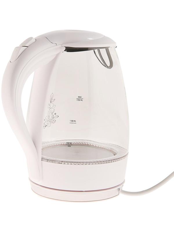 Чайник электрический ENERGY E-262, стекло, 1.7 л, 2200 Вт, белый
