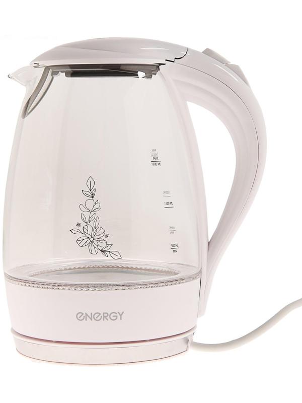 Чайник электрический ENERGY E-262, стекло, 1.7 л, 2200 Вт, белый
