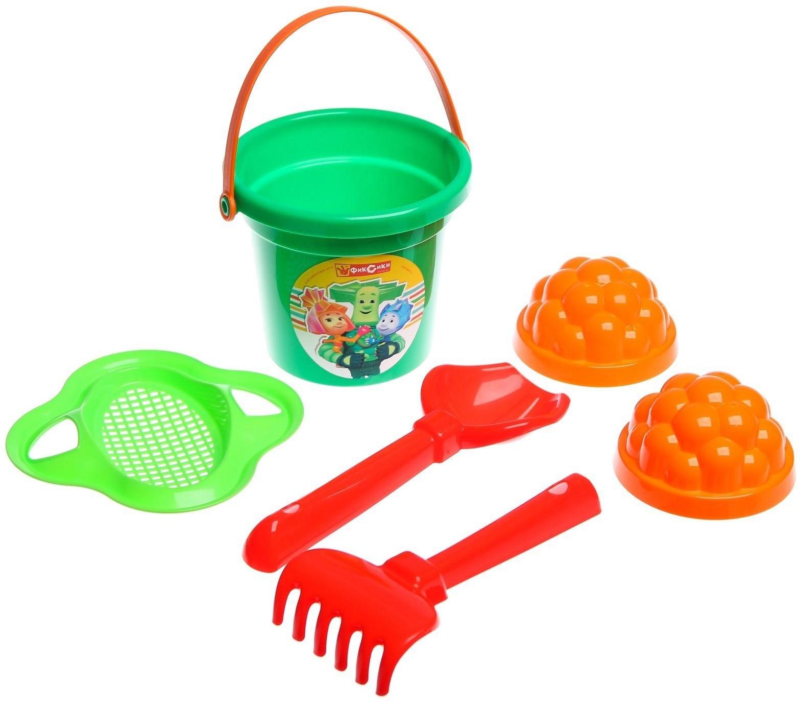 Набор для игры в песке: ведро, сетка, лопата, грабли, 2 формочки, ФИКСИКИ цвет МИКС, 530 мл