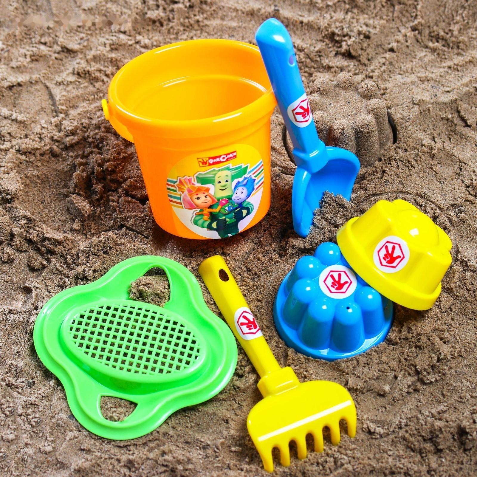 Набор для игры в песке: ведро, сетка, лопата, грабли, 2 формочки, ФИКСИКИ цвет МИКС, 530 мл