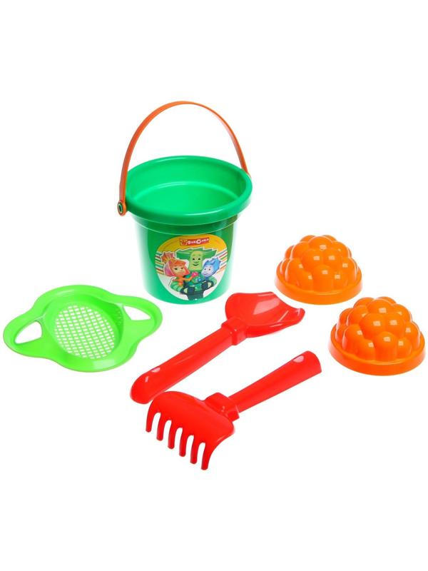 Набор для игры в песке: ведро, сетка, лопата, грабли, 2 формочки, ФИКСИКИ цвет МИКС, 530 мл