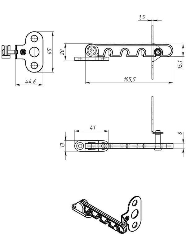 Ограничитель открывания окна пластиковый, L=105, белый   50 шт