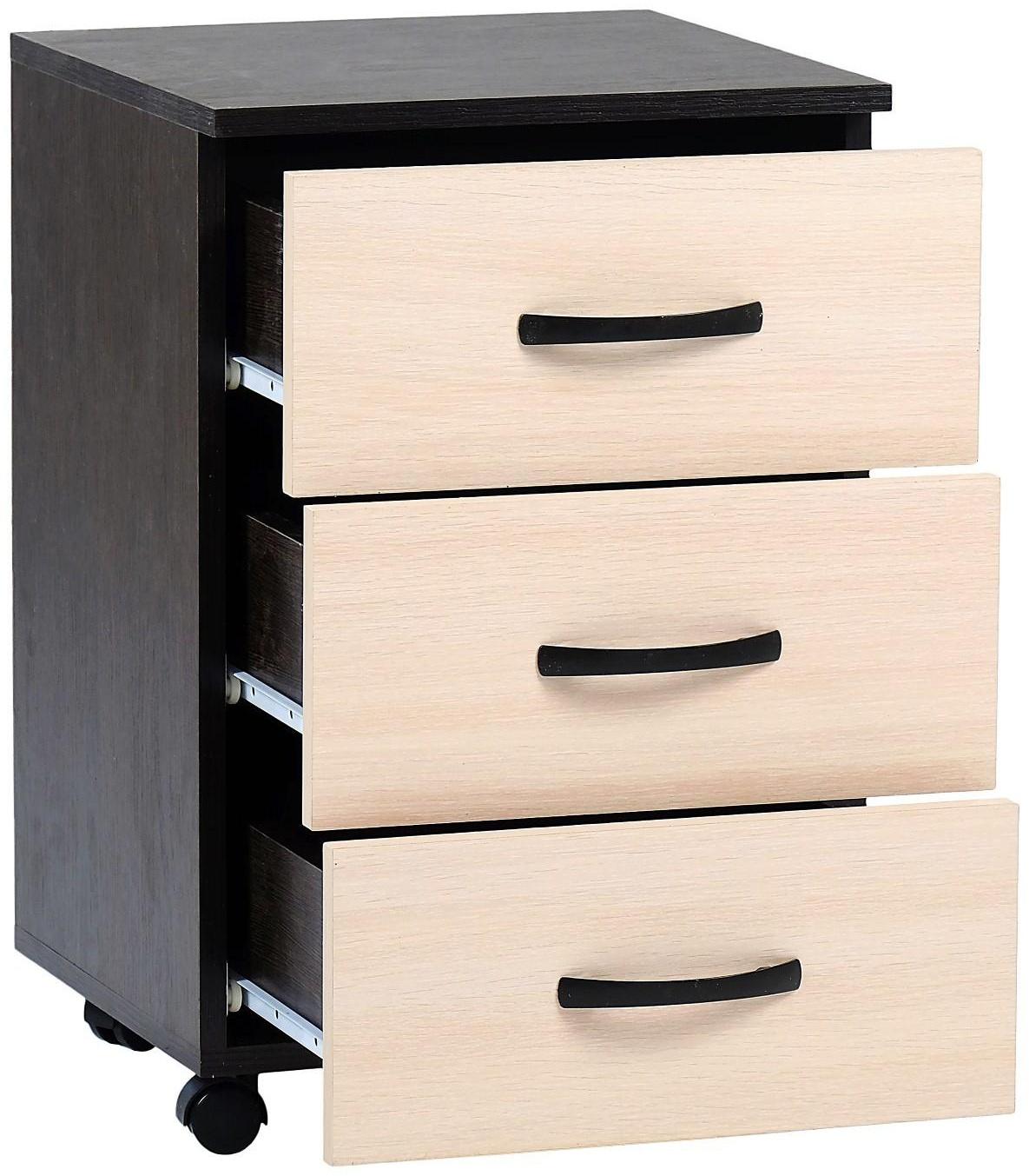 Тумба выкатная на 3 ящика 400х400х600 венге/дуб молочный
