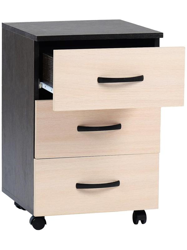 Тумба выкатная на 3 ящика 400х400х600 венге/дуб молочный