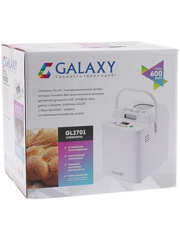 Хлебопечь Galaxy GL 2701, 600 Вт, 19 программ, до 0.75 кг, выбор цвета корочки, белая