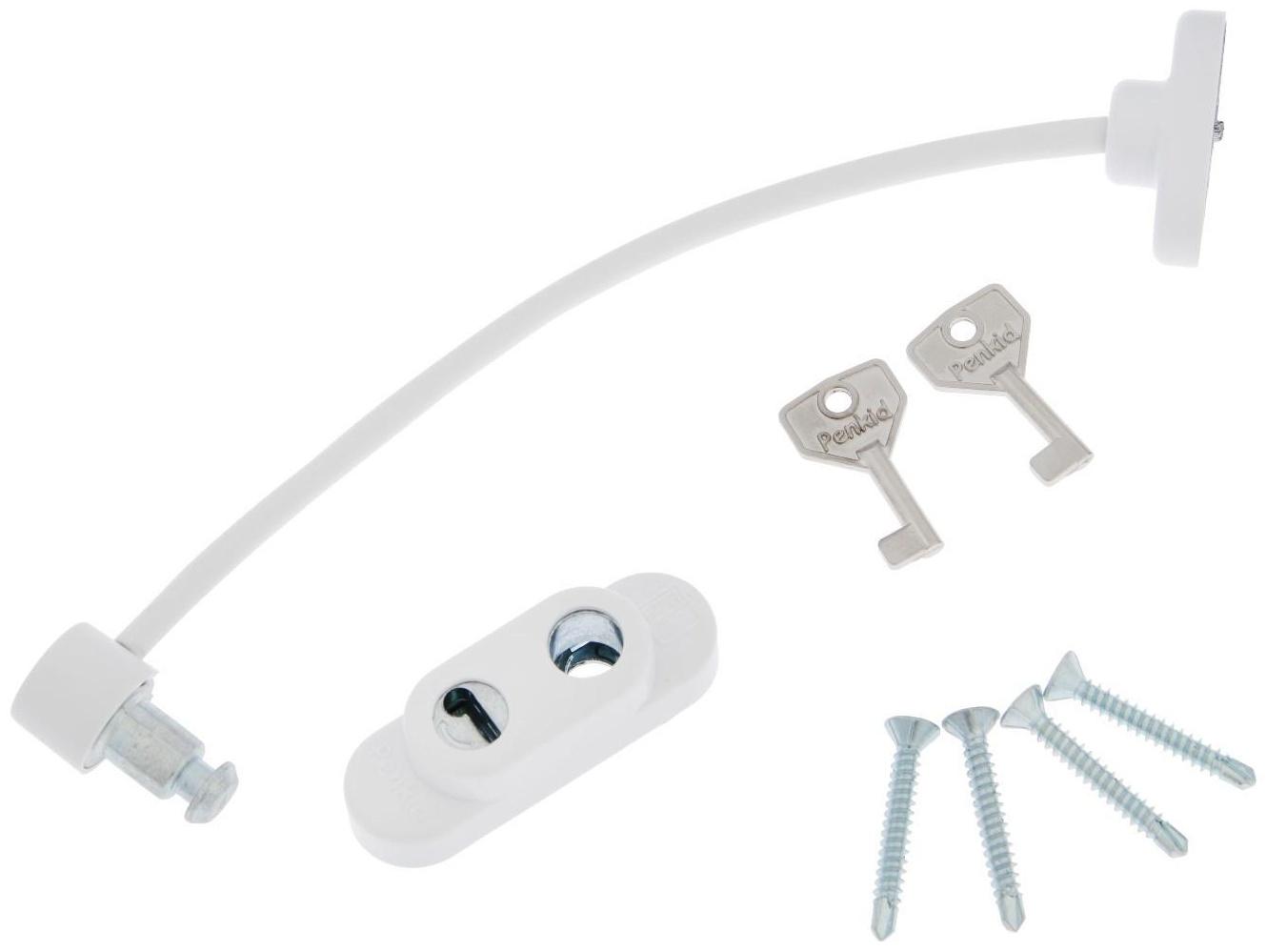 Замок блокирующий для окон Penkid с тросом, с ключом, белый