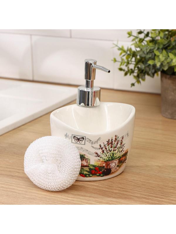 Дозатор для моющего средства с подставкой для губки Доляна «Лаванда», 260 мл