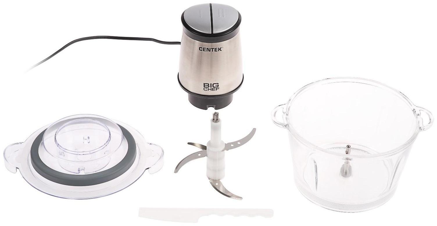 Измельчитель Centek CT-1394, стекло, 600 Вт, 1.5 л, серебристый