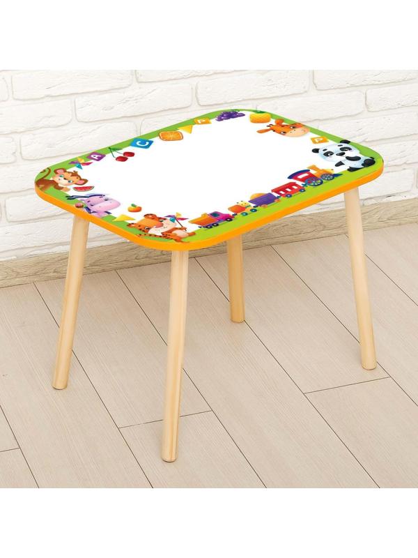 Стол с деревянными ножками «Весёлые зверята», цвет оранжевый