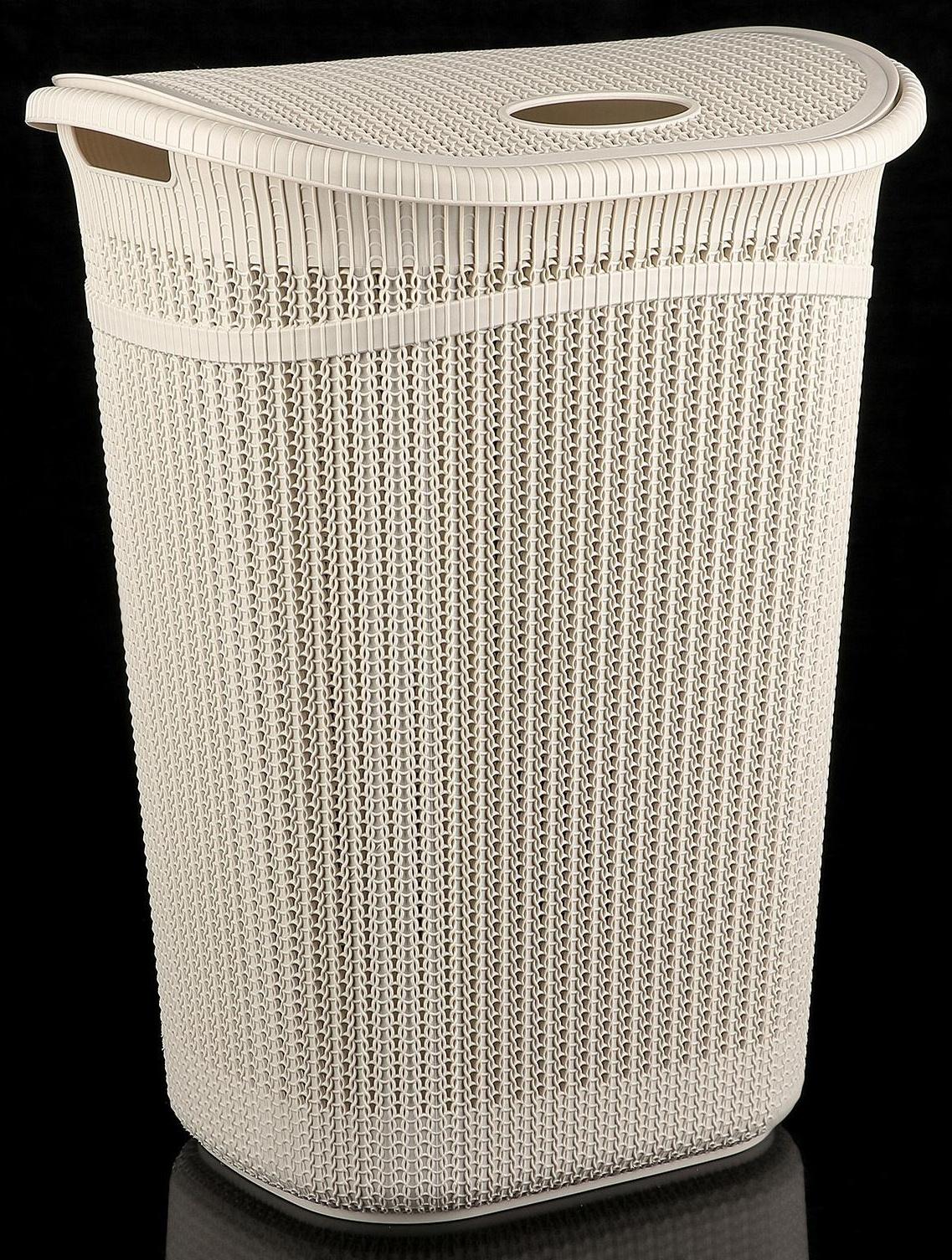 Корзина бельевая с крышкой «Вязание», 55 л, 45×36×57 см, цвет белый ротанг