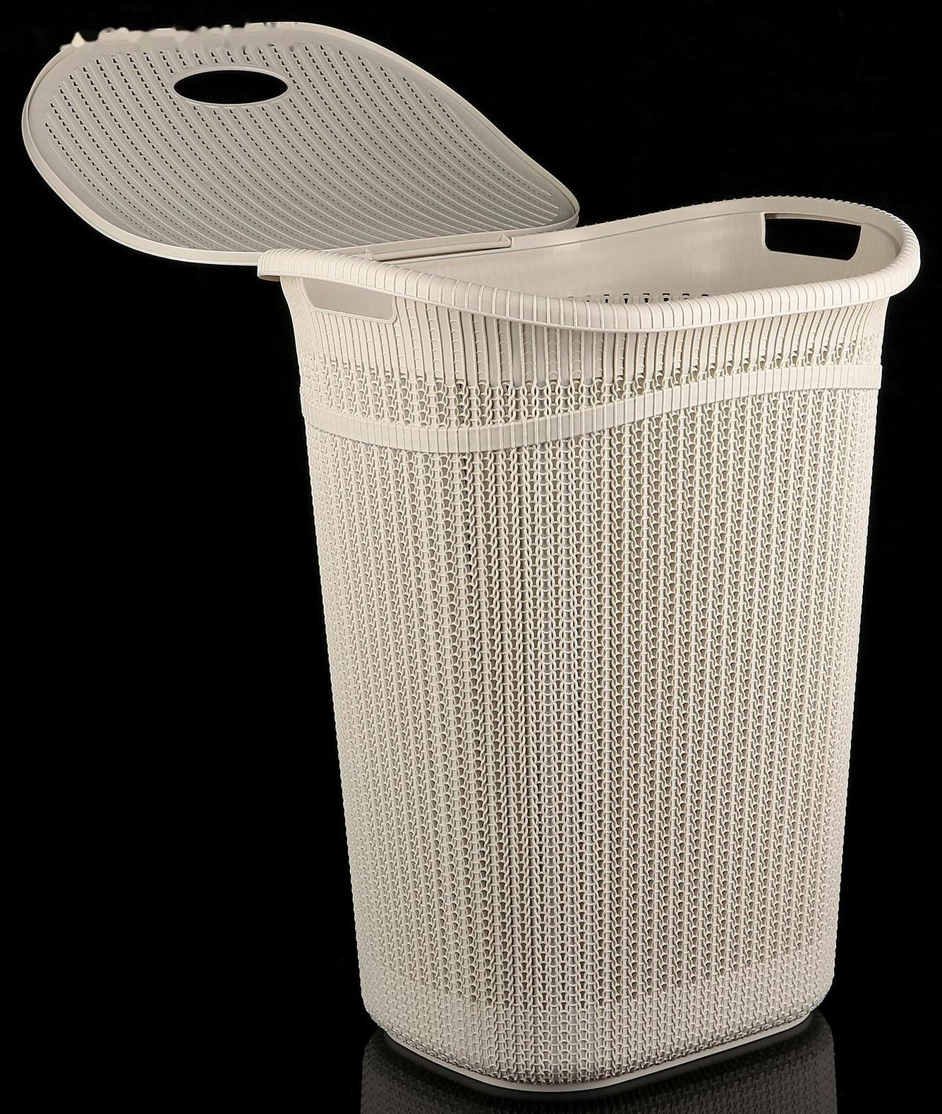 Корзина бельевая с крышкой «Вязание», 55 л, 45×36×57 см, цвет белый ротанг