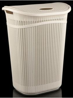 Корзина бельевая с крышкой «Вязание», 55 л, 45×36×57 см, цвет белый ротанг