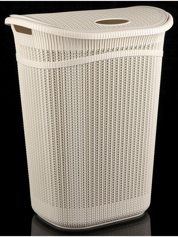 Корзина бельевая с крышкой «Вязание», 55 л, 45×36×57 см, цвет белый ротанг