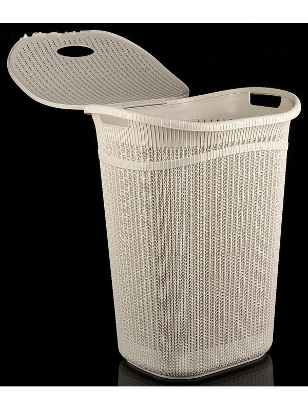 Корзина бельевая с крышкой «Вязание», 55 л, 45×36×57 см, цвет белый ротанг