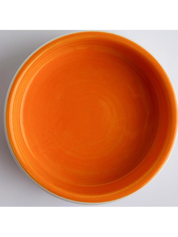 Миска керамическая для грызунов двухцветная с морковками, 100 мл, 8,8х8,8х3 см, оранжево-белая