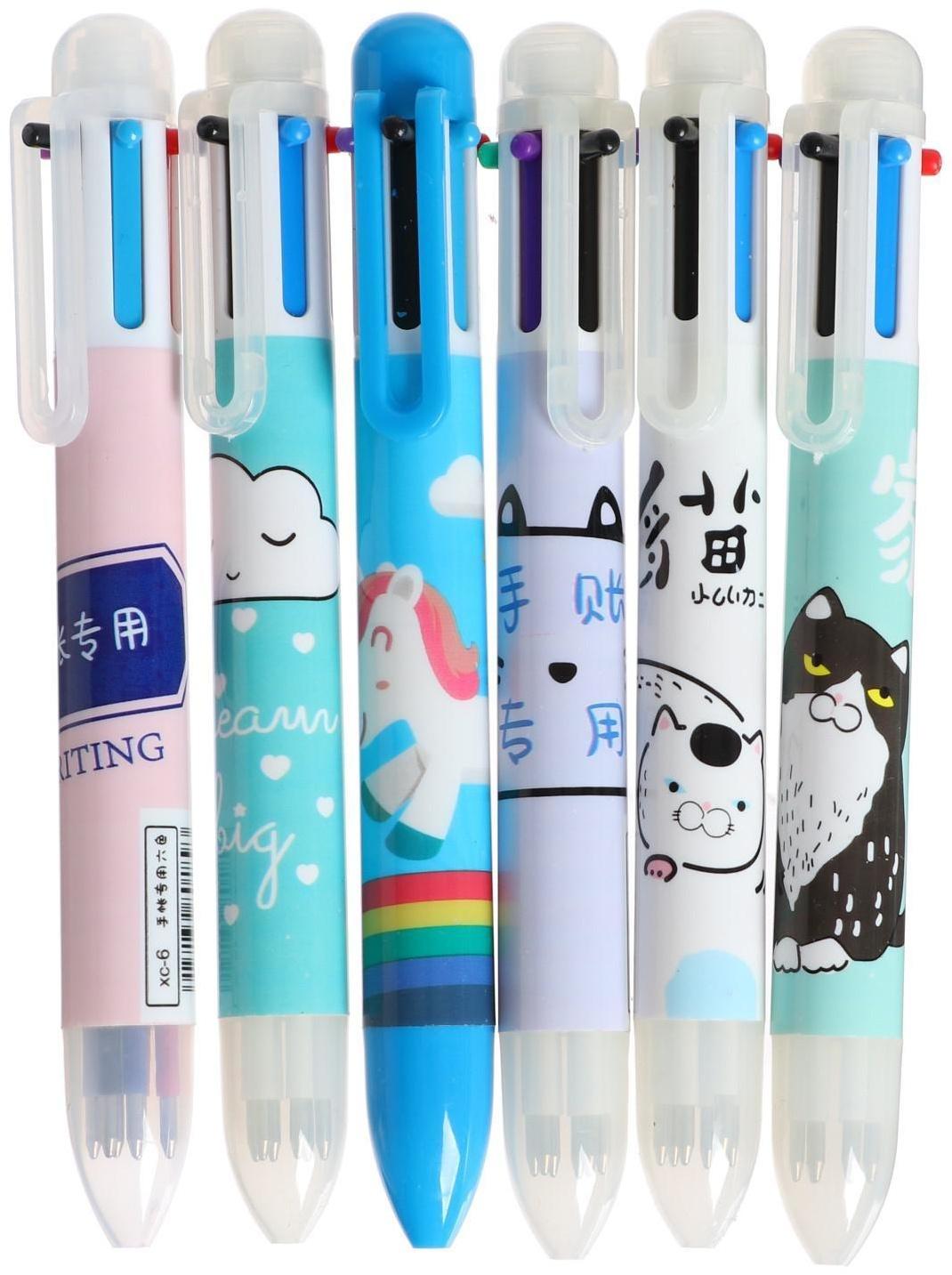 Ручка шариковая, автоматическая, 6-ти цветная, корпус МИКС (штрихкод на штуке)