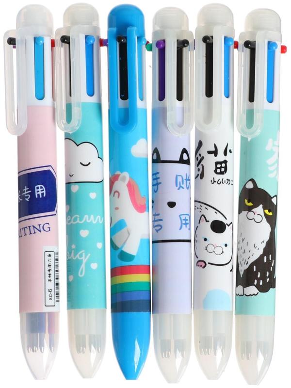 Ручка шариковая, автоматическая, 6-ти цветная, корпус МИКС (штрихкод на штуке)