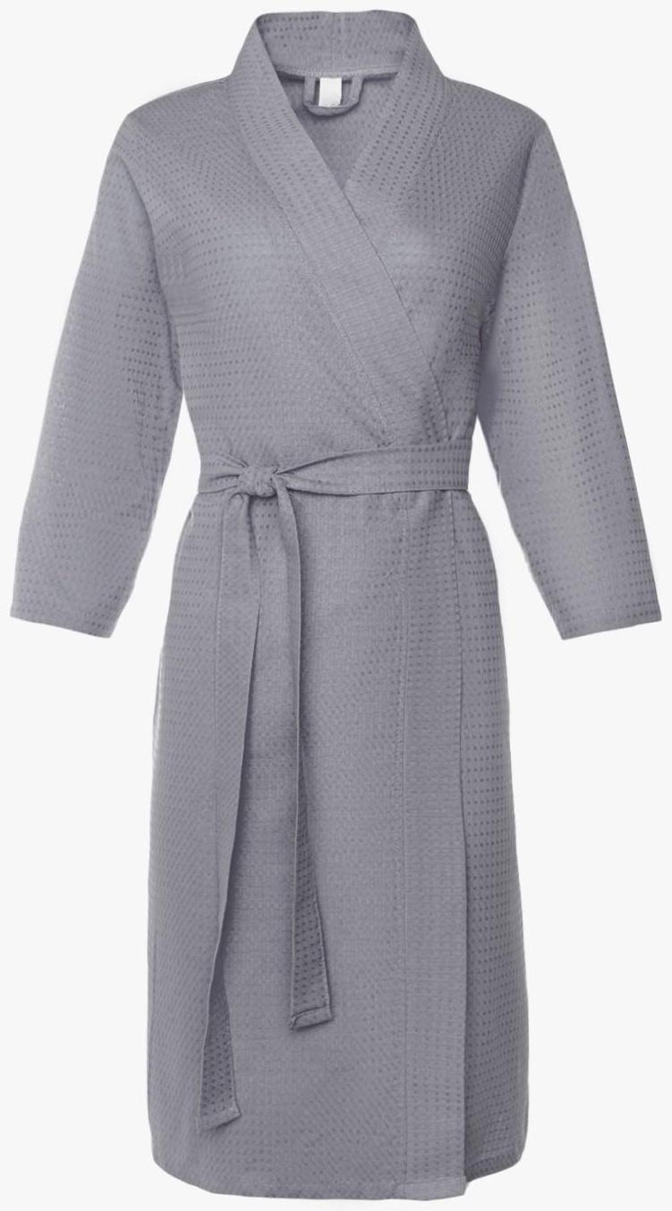 Халат вафельный женский Экономь и Я рукав 3/4, размер 50-52, серый, 100% хлопок, 200г/м2
