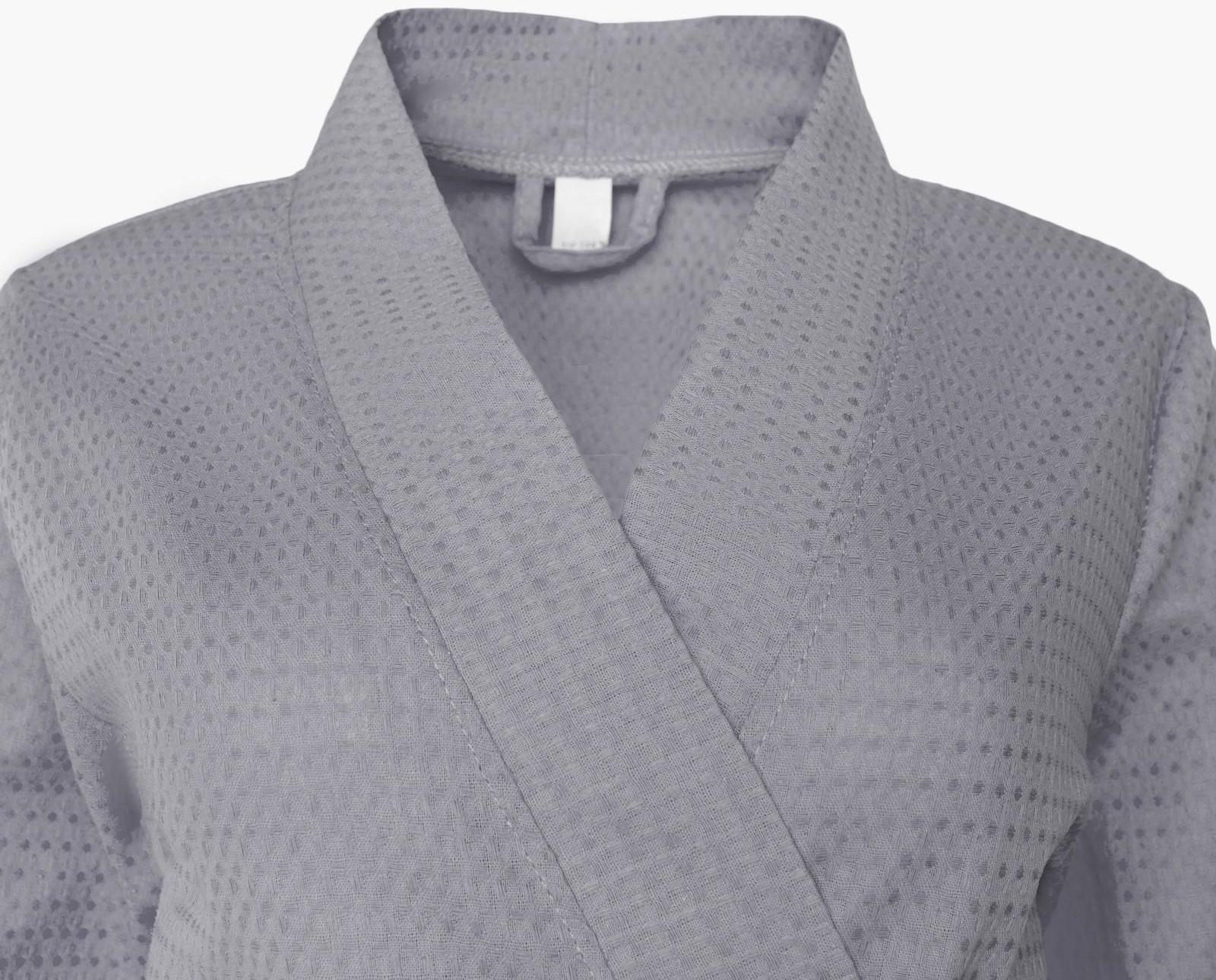 Халат вафельный женский Экономь и Я рукав 3/4, размер 50-52, серый, 100% хлопок, 200г/м2