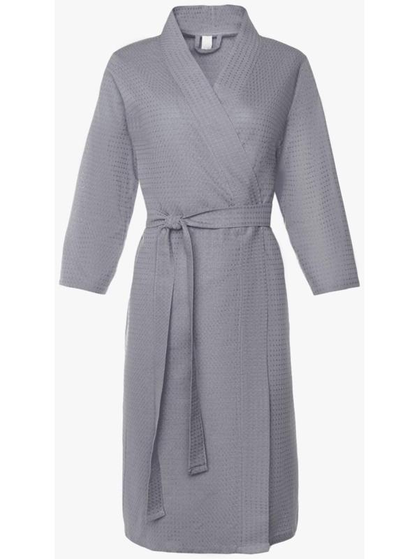 Халат вафельный женский Экономь и Я рукав 3/4, размер 50-52, серый, 100% хлопок, 200г/м2