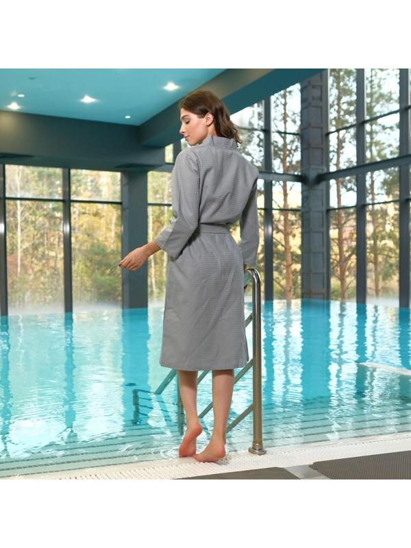 Халат вафельный женский Экономь и Я рукав 3/4, размер 50-52, серый, 100% хлопок, 200г/м2