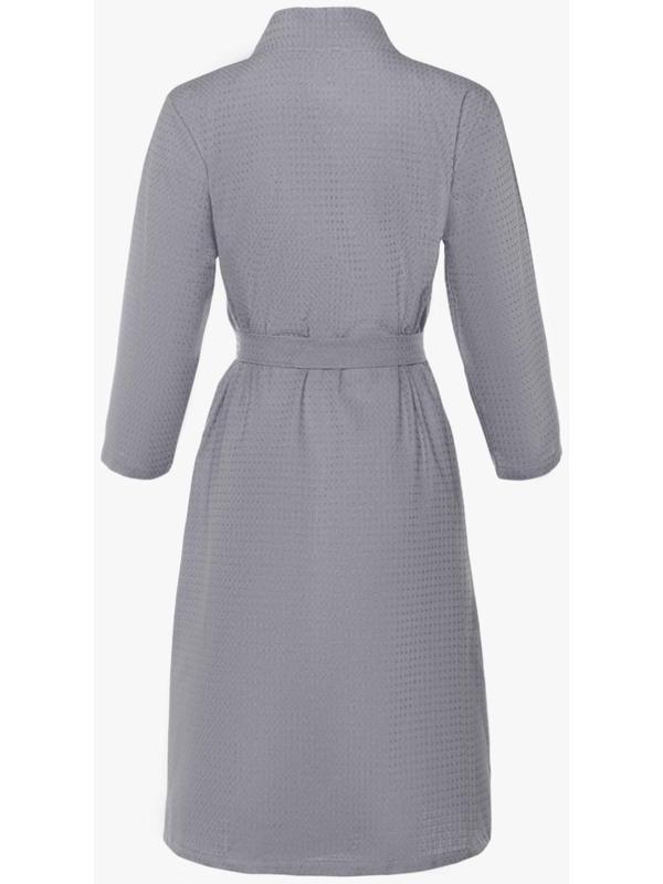 Халат вафельный женский Экономь и Я рукав 3/4, размер 50-52, серый, 100% хлопок, 200г/м2