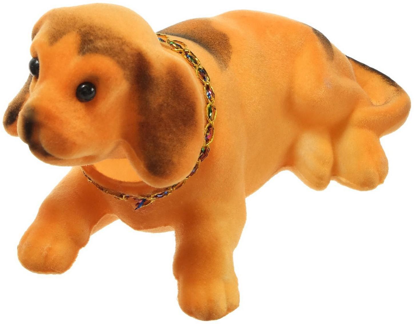 Собака на панель авто, качающая головой, большая, рыжий окрас