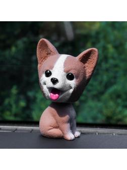 Собака на панель авто, качающая головой, хаски, коричневый