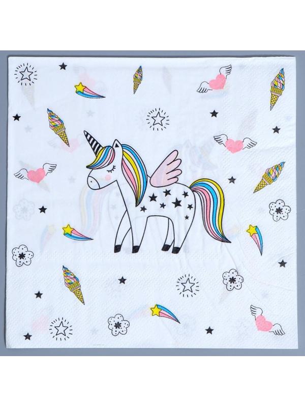 Салфетки бумажные «Единорог», 33х33 см, набор 20 шт., цвет белый
