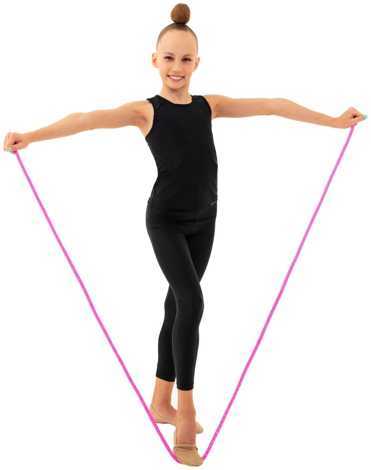 Скакалка гимнастическая утяжелённая, длина 2,5 м, цвет неон розовый/серебро, с люрексом