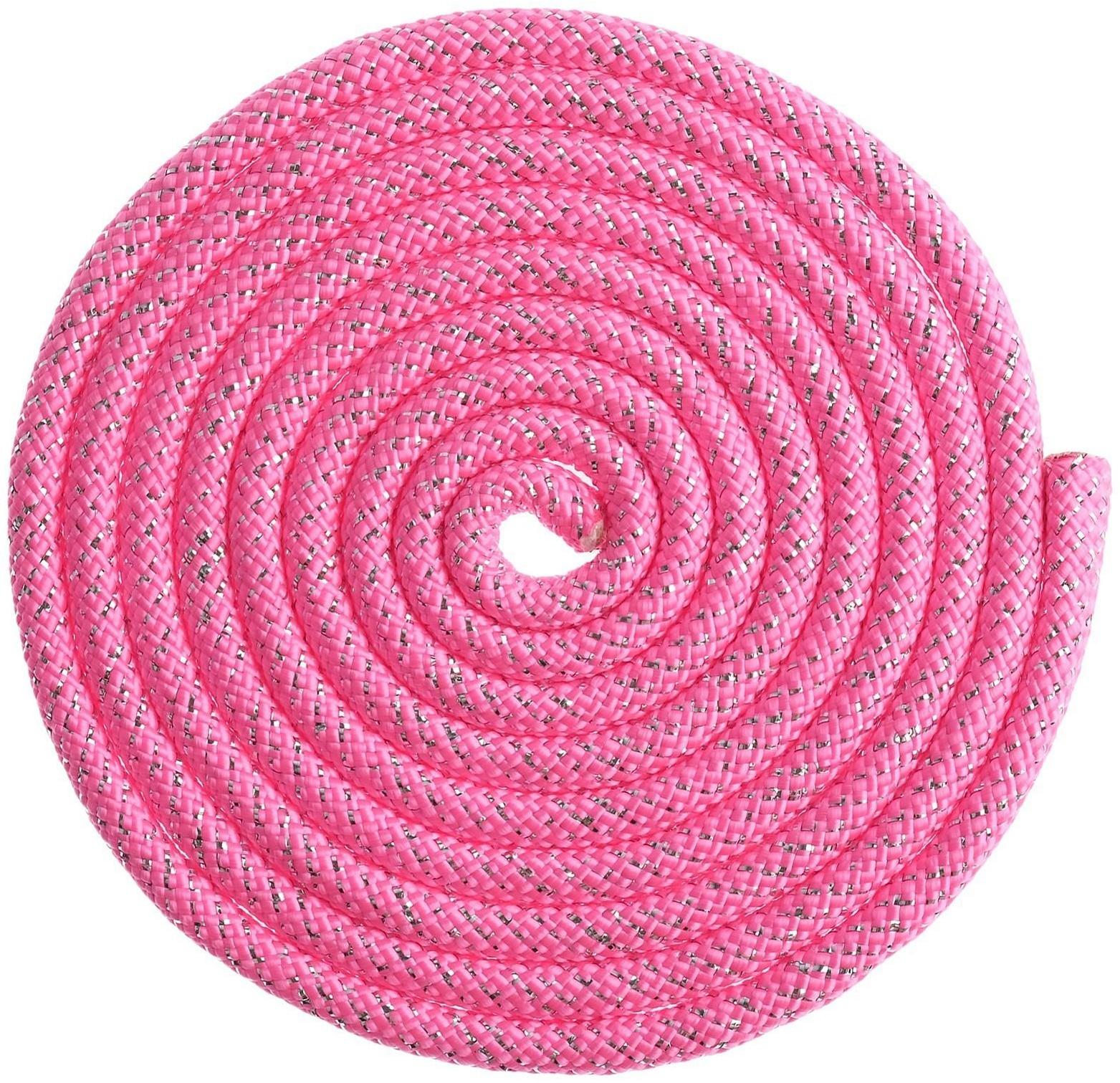 Скакалка гимнастическая утяжелённая, длина 2,5 м, цвет неон розовый/серебро, с люрексом