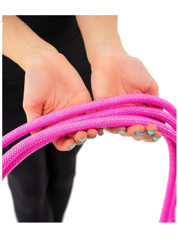 Скакалка гимнастическая утяжелённая, длина 2,5 м, цвет неон розовый/серебро, с люрексом