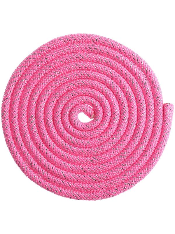 Скакалка гимнастическая утяжелённая, длина 2,5 м, цвет неон розовый/серебро, с люрексом